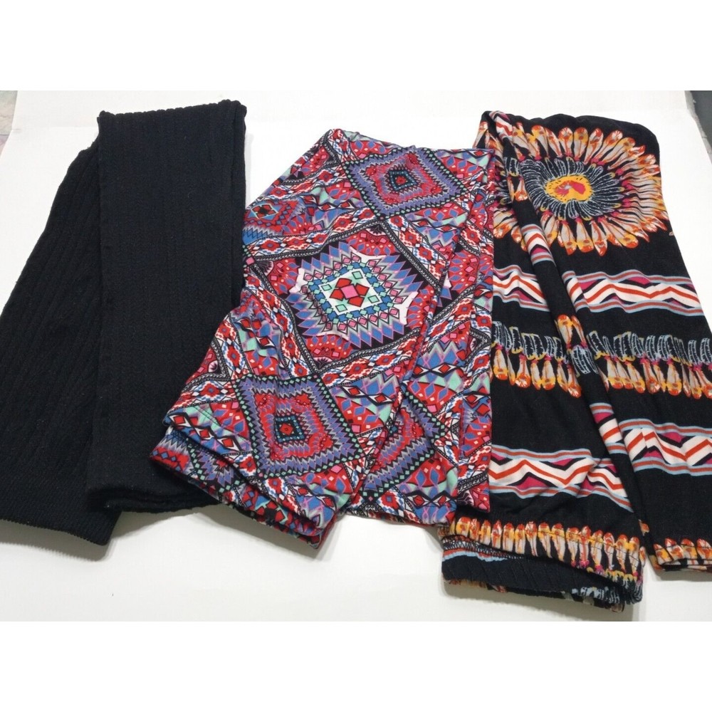 3 Pairs of Girl s Leggings Sizes M/L? Floral Sweater-Like Diamonds Multicolor